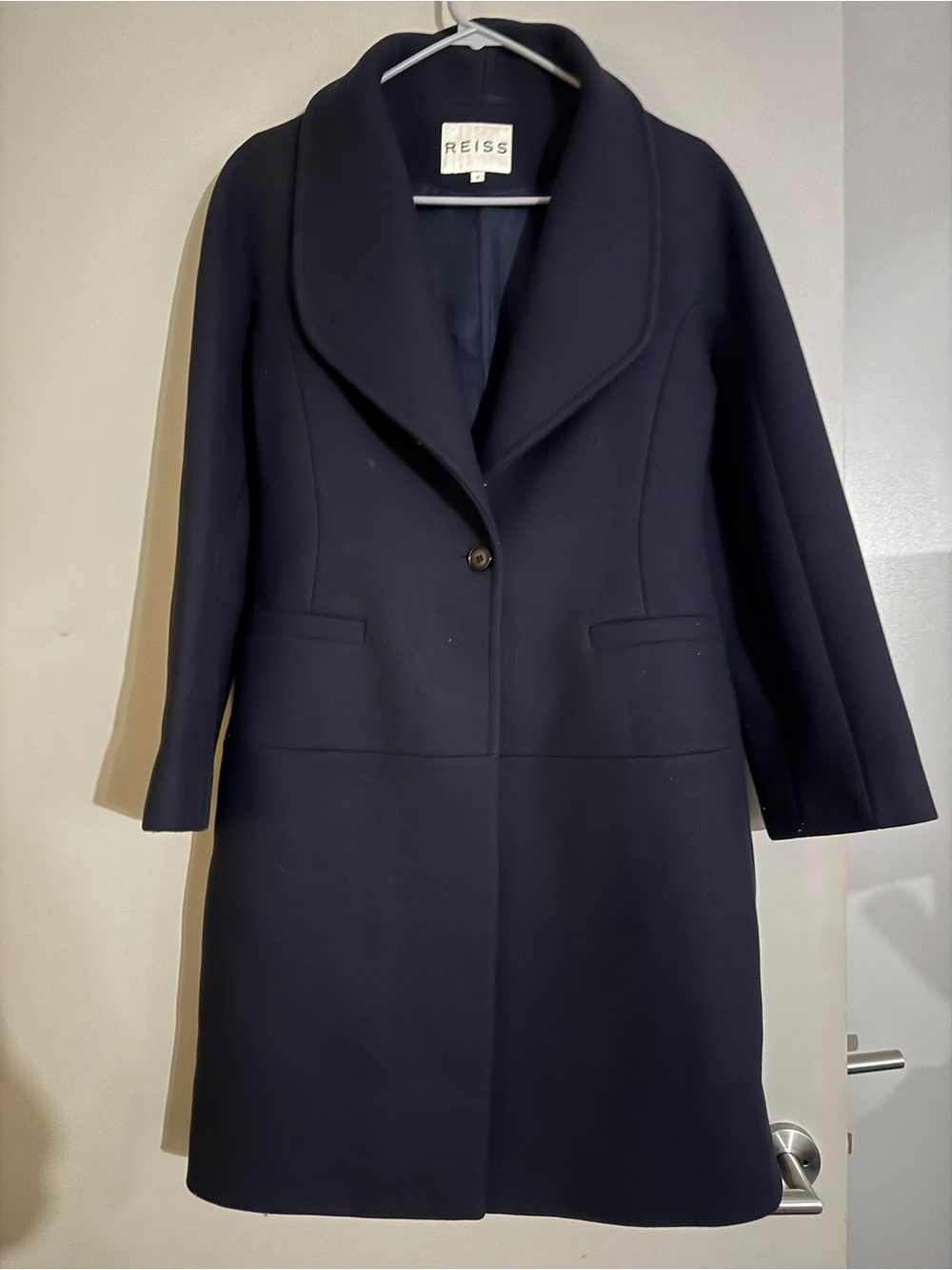 Reiss Myla Navy Blue Wool Blend Coat Size Small